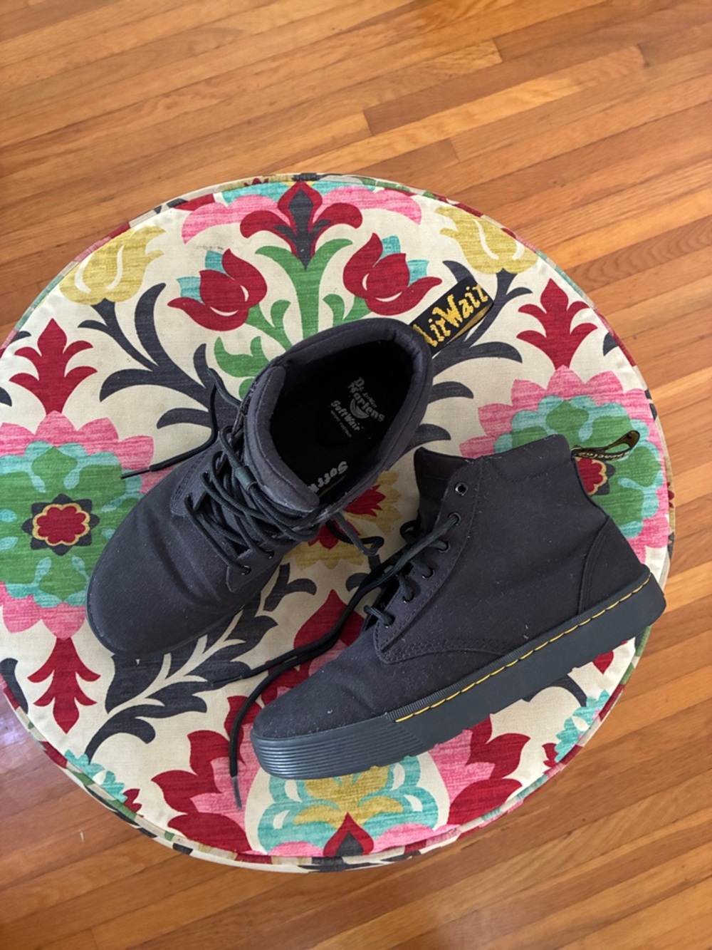 Cairo Chukka Black Canvas Lace-Up Platform Boots with Yellow Stitching